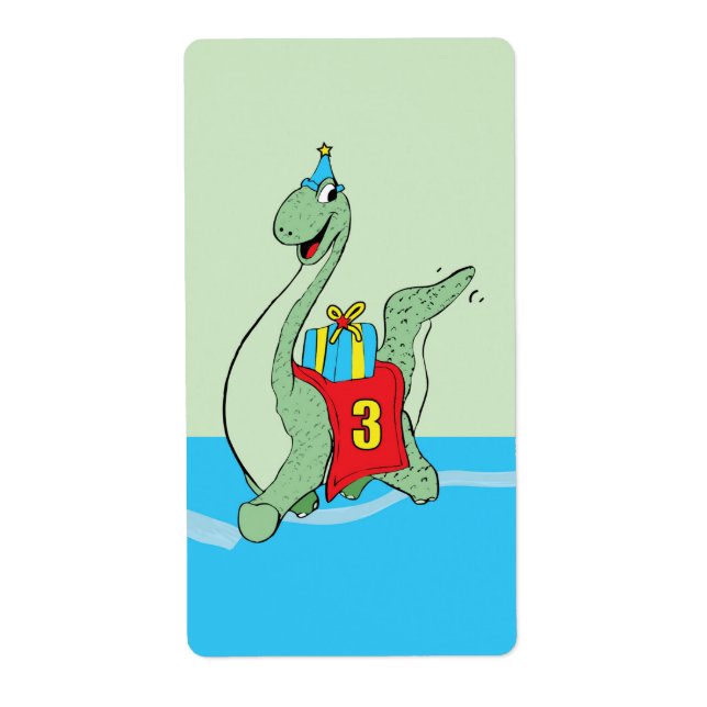 Etiqueta Niño, 3 dinosaurio de cumpleaños (Frente)