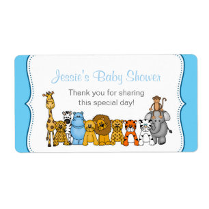 Etiqueta Niño azul Jungle Animales Water Bottle Favor
