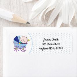 Etiqueta Niño bebé recién nacido portador de polka azul pun