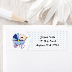 Etiqueta Niño bebé recién nacido portador de polka azul pun