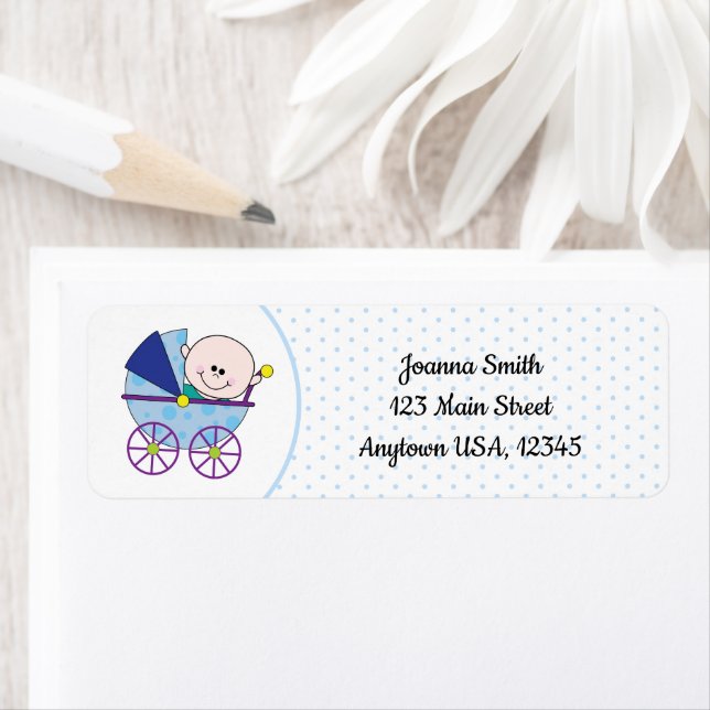 Etiqueta Niño bebé recién nacido portador de polka azul pun (In situ)