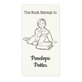 Etiqueta Niño de la cosecha con libro y placa de su nombre