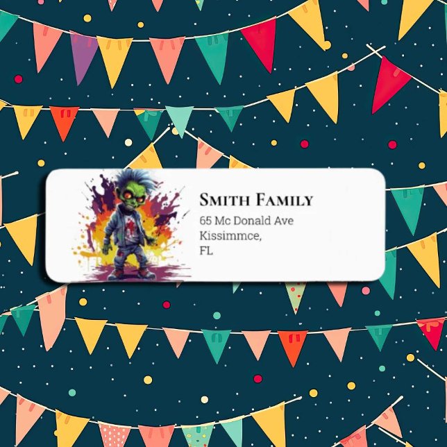 Etiqueta niños con amor a zombis (Zombie Walkers,  Your birthday party won't be complete without an array of gruesome zombie props! )