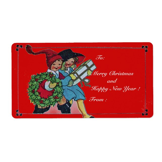 ETIQUETA NIÑOS CON REGALOS DE NAVIDAD (Frente)