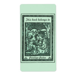 Etiqueta Niños de la época leyendo el libro en verde de fáb