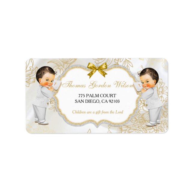 Etiqueta Niños gemelos bautismo bautizo oro blanco (Frente)