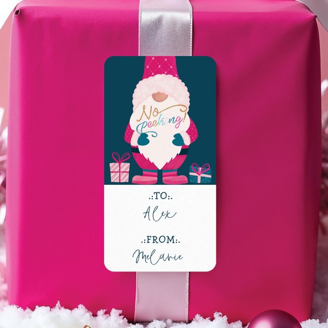 Etiqueta No buscar Navidades brillantes Santa Gnome (No Peeking Bright Christmas Santa Gnome To & From Label)