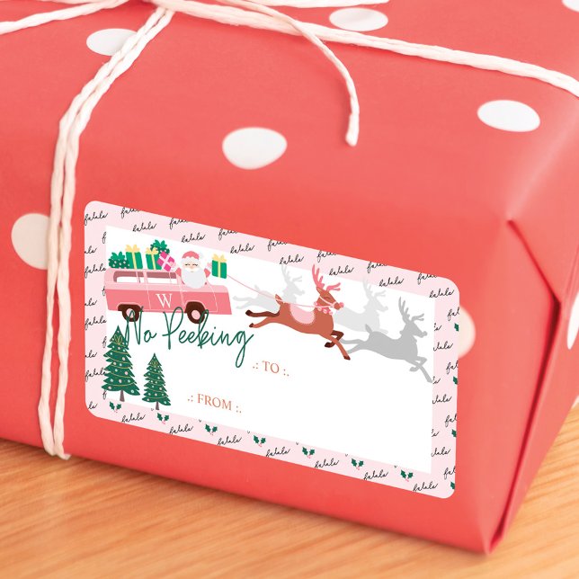 Etiqueta No hay camionetas rosadas ni renos (No Peeking Pink Retro Van & Reindeers Label)