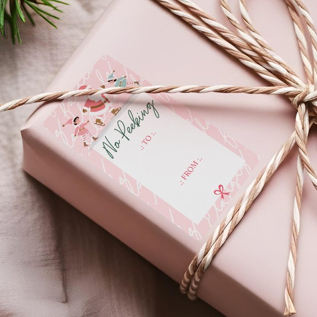 Etiqueta No Peeking Pink Santa & Elves Ice Skate Fa La (No Peeking Pink Santa & Elves Ice Skating Fa La Label)