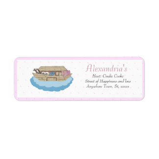 Etiqueta Noah's Ark Pink Baby Girl Shower Invitation