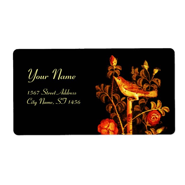 Etiqueta NOCHE CON ROSAS MONOGRAMA, amarillo negro rojo (Frente)