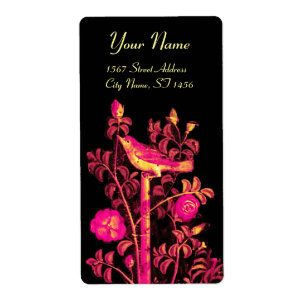 Etiqueta NOCHE CON ROSAS, Rosa Fuchsia Amarillo Negro