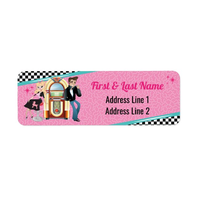 Etiqueta Noche de cumpleaños de Diner Retro Jukebox de 1950 (Frente)