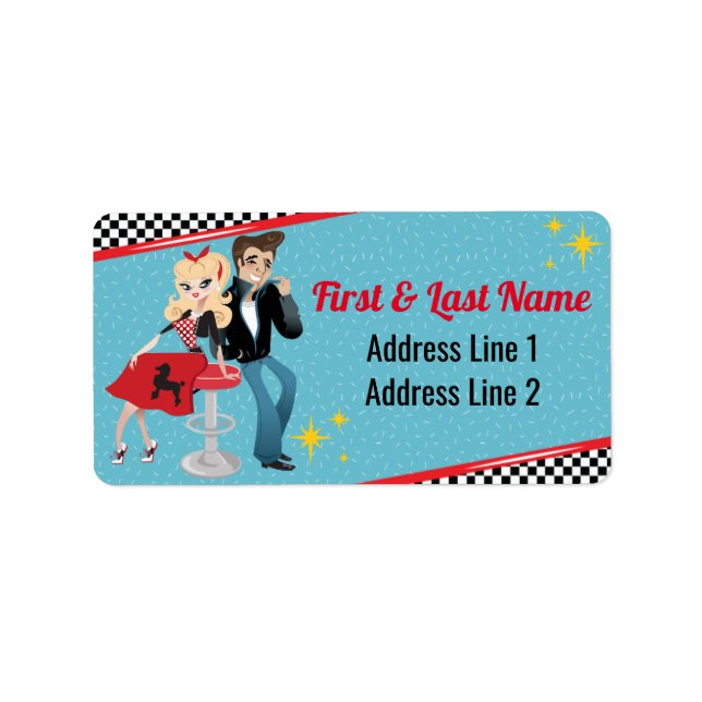 Etiqueta Noche de cumpleaños de Diner Retro Jukebox de 1950 (Frente)