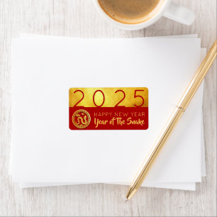 Etiqueta Nochevieja china de Año Nuevo 2025 Oro Rojo AL