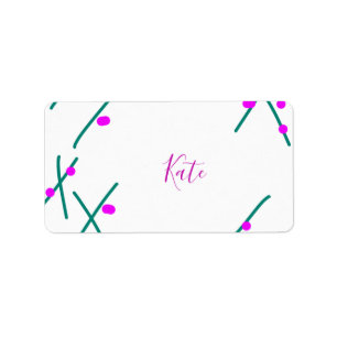 Etiqueta Nombre de árbol de cerezo verde rosa boho retro rú