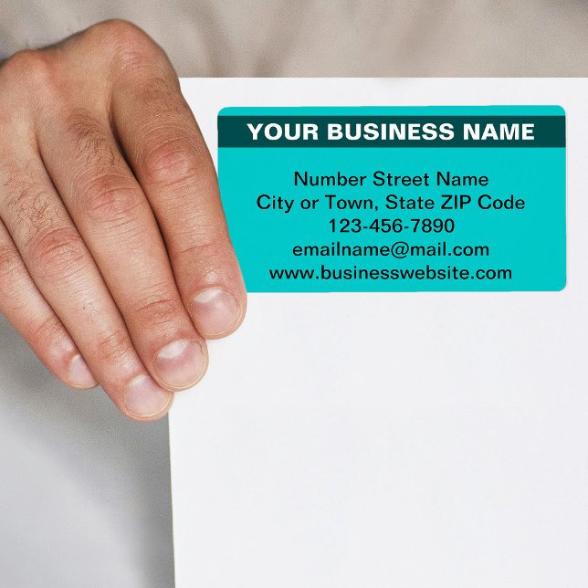 Etiqueta Nombre de empresa destacado en envío verde teal (Teal green shipping label with your highlighted business name)