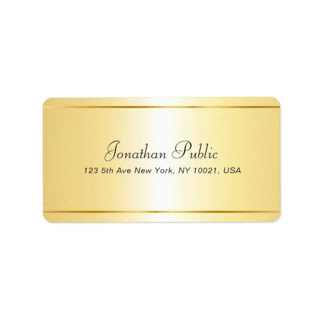 Etiqueta Nombre de guión manuscrito Plantilla de oro elegan (Frente)