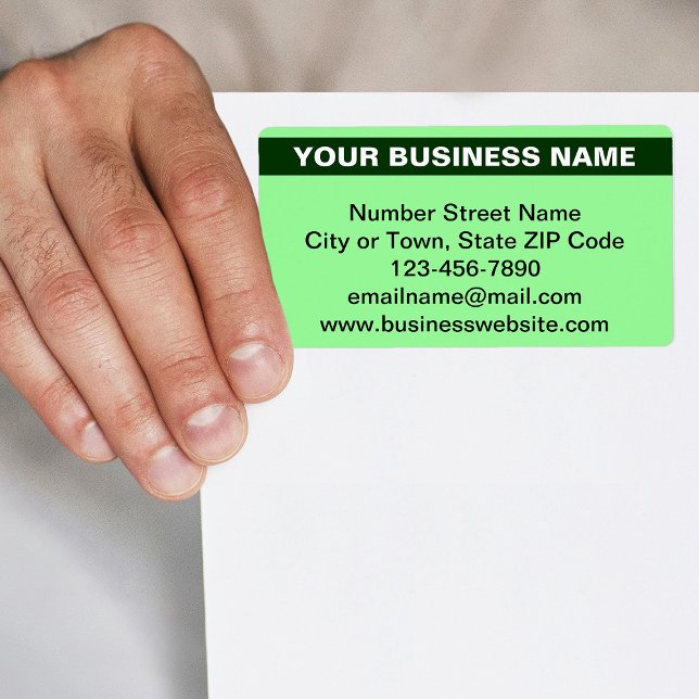 Etiqueta Nombre de negocio resaltado en envío verde claro (Light green shipping label with your highlighted business name)