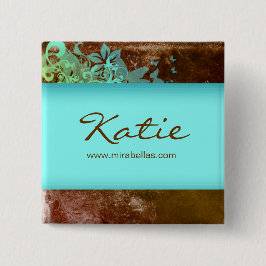 Etiqueta Nombre de salón botón Flor de grano azul 