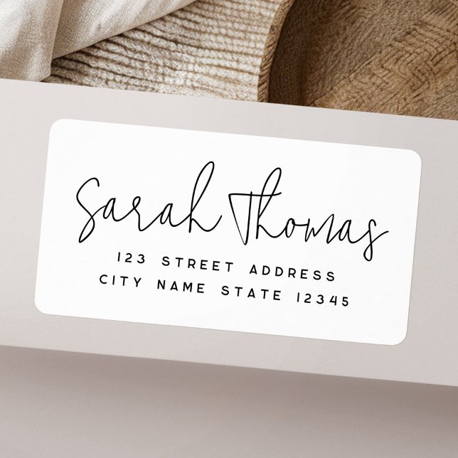 Etiqueta Nombre moderno manuscrito dirección de devolución  (Modern handwritten name white return address label)