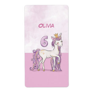 Etiqueta Nombre personalizado 6º cumpleaños caballo rosa co