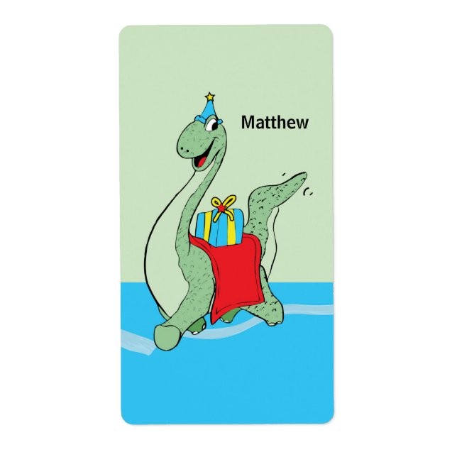 Etiqueta Nombre personalizado, niño, dinosaurio de cumpleañ (Frente)