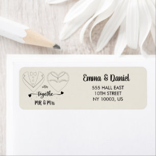 Etiqueta nombre personalizado novia y novio letra a mano mo