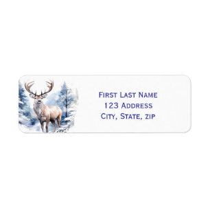 Etiqueta Nombre personalizado Stag Deer Winter Snow Forest 