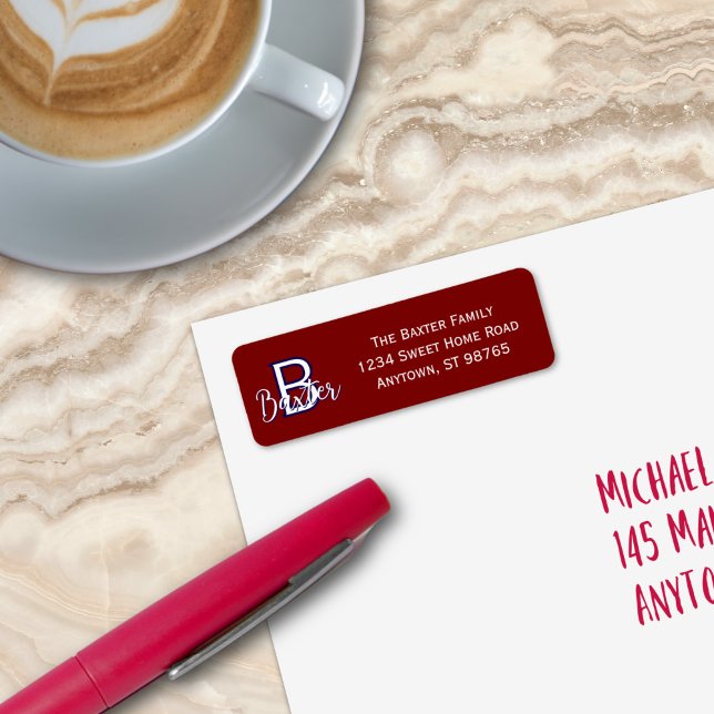 Etiqueta Nombre rojo y azul y monograma personalizado (Red White & Blue Name and Monogram Personalized Label
)