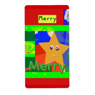 Etiqueta Nombre verde alegre en Navidad roja 