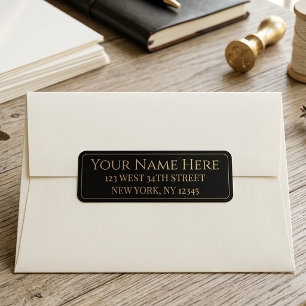 Etiqueta Nombre y dirección personalizados en negro y oro e