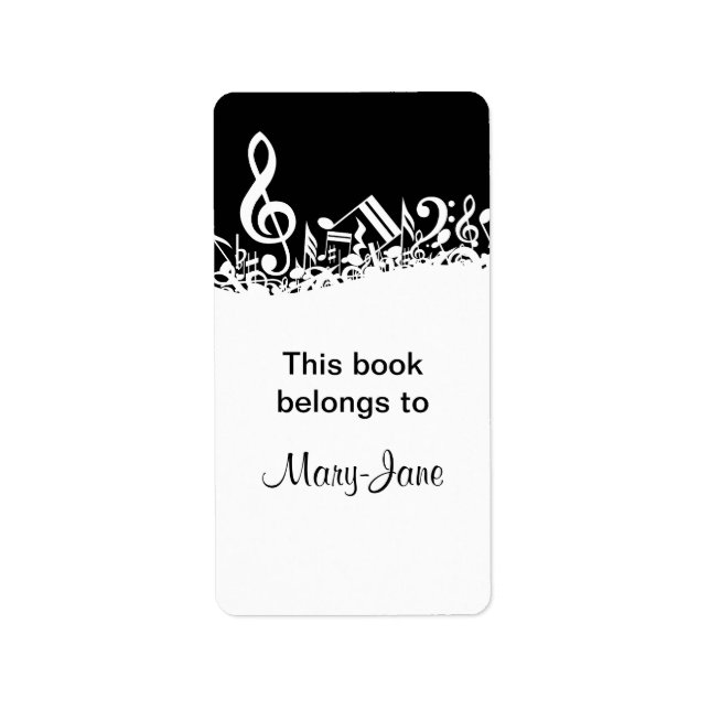 Etiqueta Notas musicales jumbleadas de blanco personalizada (Frente)