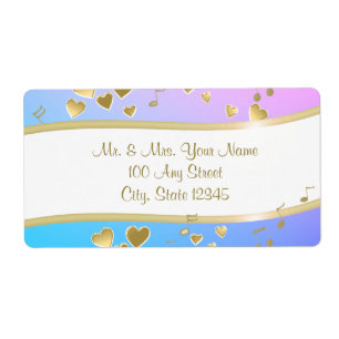 Etiqueta Notas musicales y corazones dorados