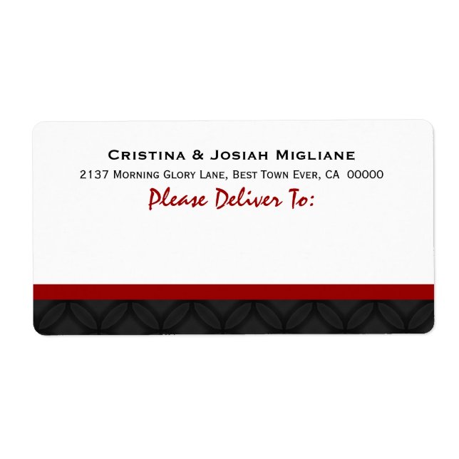 Etiqueta Novia Boda negra roja y groom B433 (Frente)