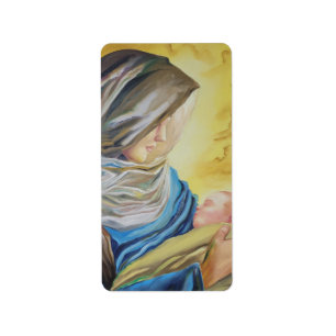 Etiqueta Nuestra Señora del Silencio agarrando al bebé Jesú
