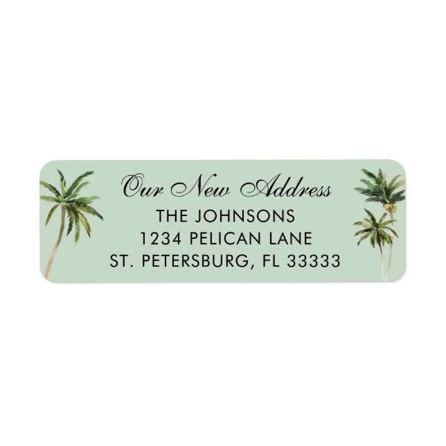 Etiqueta Nueva dirección de devolución de palmas acuáticas  (Frente)