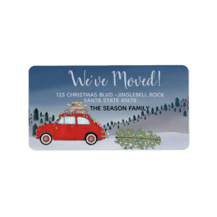 Etiqueta Nueva dirección Fiat 500 Árbol de Navidad acuarela