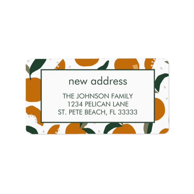Etiqueta Nueva Invitación de direcciones de Naranjas de Flo (Frente)