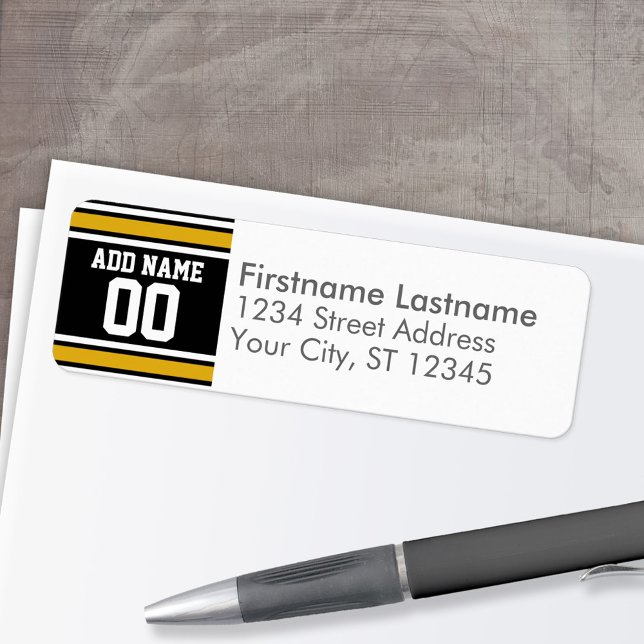 Etiqueta Número de nombre personalizado de Jersey de Black  (Personalized Return Address Label)