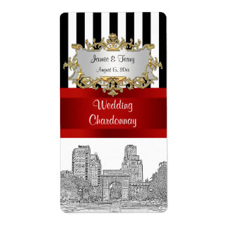 Etiqueta NYC Washingtn Sq Pk Blk Wht Stripe Red Wine Label