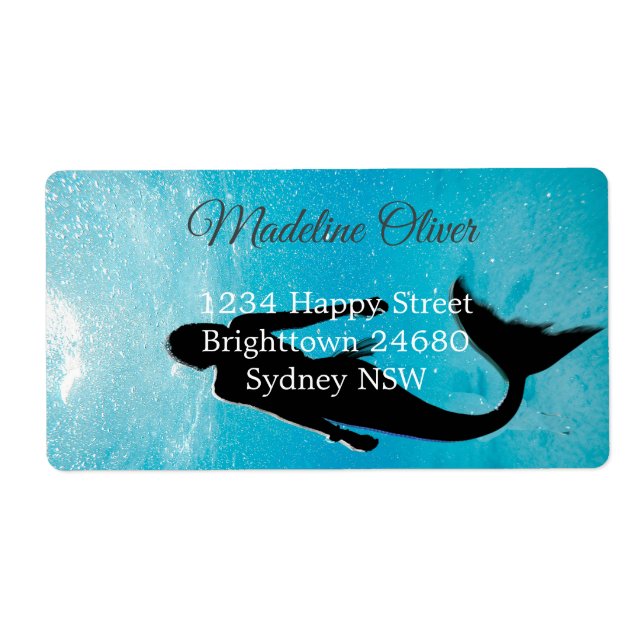 Etiqueta Océano azul silueta de sirena (Frente)