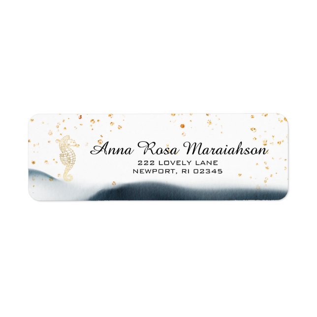 Etiqueta *~*Océano Brillante Caballo Marino Playa Náutica D (Frente)