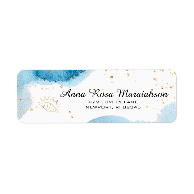Etiqueta *~*Océano Brillante Dorado Concha de Mar Náutico d (Frente)