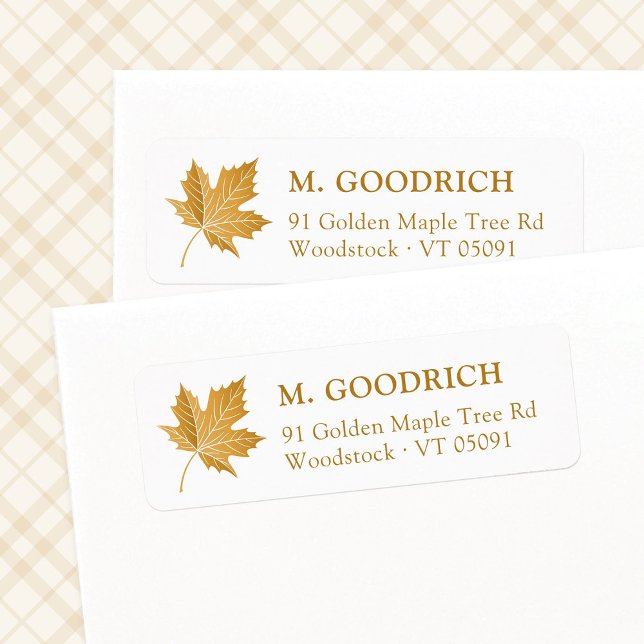 Etiqueta Ochre Fall Autumn Leaf. Remitente (Elegant Maple leaf return address label template. Fall, Autumn leaf, Thanksgiving address label.)