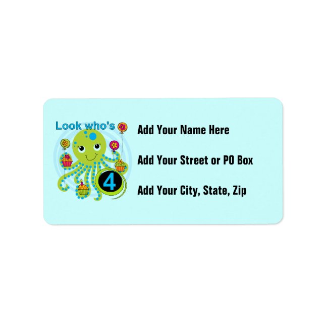 Etiqueta Octopus 4º cumpleaños camisetas y regalos de T (Frente)