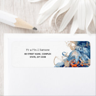 Etiqueta Octopus criaturas marinas azul marino naranja náut