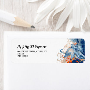 Etiqueta Octopus criaturas marinas naranja azul náutico