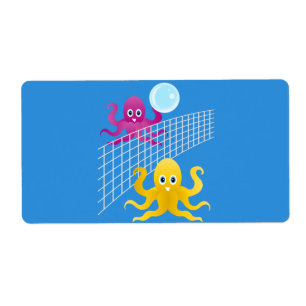 Etiqueta Octótopos divertidos jugando al voleibol