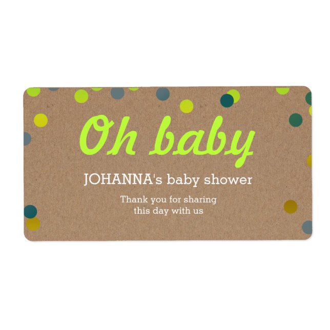 Etiqueta Oh Baby Confetti Kraft Paper Water Bottle Favor (Frente)